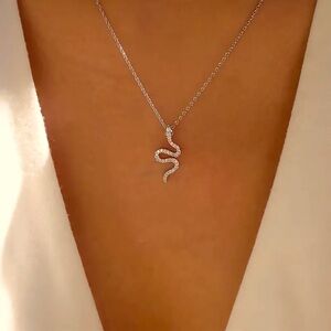Gold Snake Necklace, Cubic Zirconia Snake Necklace